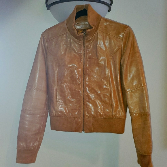 Camel Genuine Leather Bomber Jacket - Picture 1 of 5